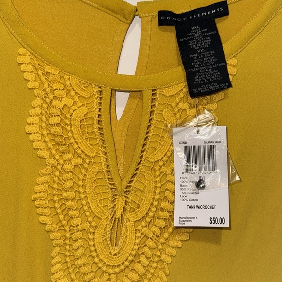 Grace Elements- Womens Sleeveless Blouse w/Crochet Neckline- Gold color size 2xl - Picture 4 of 11